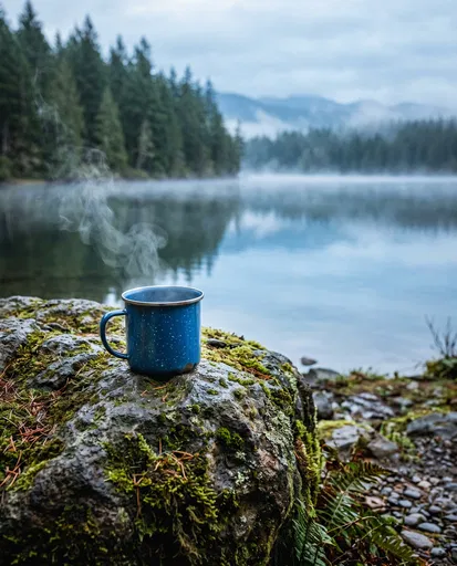 Steaming Camping Mug by Misty Lake