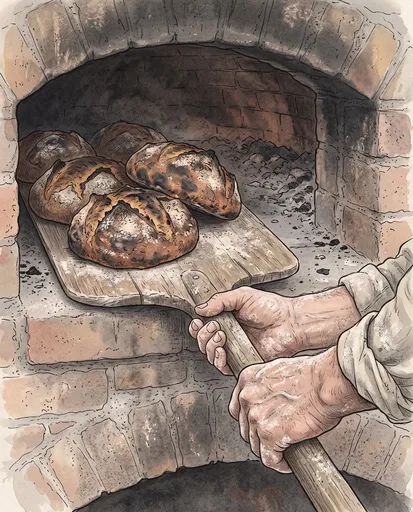 Illustration of Hands Pulling Bread from Oven