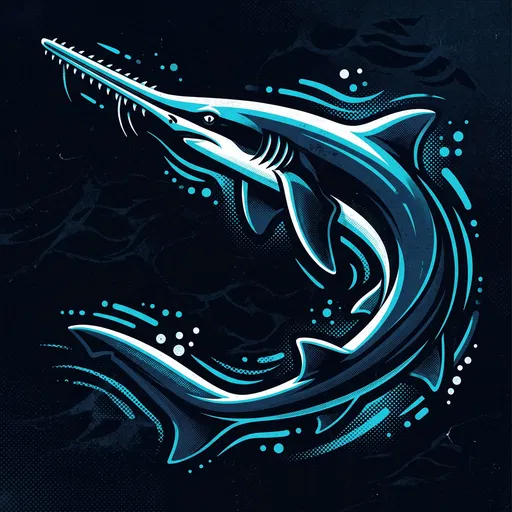 Stylized Cyan and White Sawshark Illustration