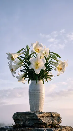 White Easter Lilies on Stone Pedestal