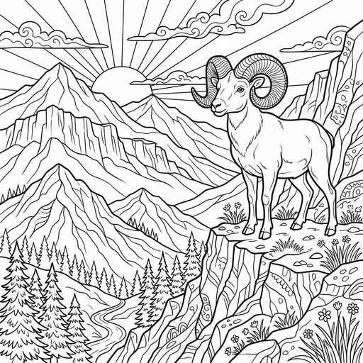 Bighorn Sheep Mountain Coloring Page