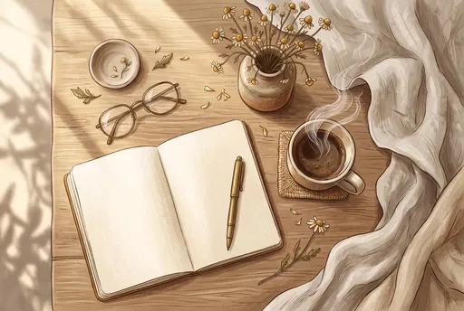 Cozy Morning Flat Lay Illustration with Journal