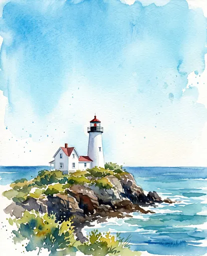 Watercolor New England Coastal Lighthouse Illustration