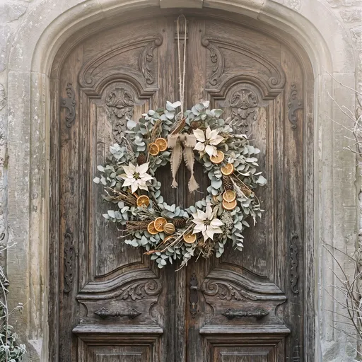 Rustic Wooden Door With Holiday Wreath