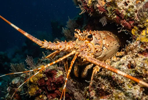 Spiny Lobster in Coral Reef Crevice