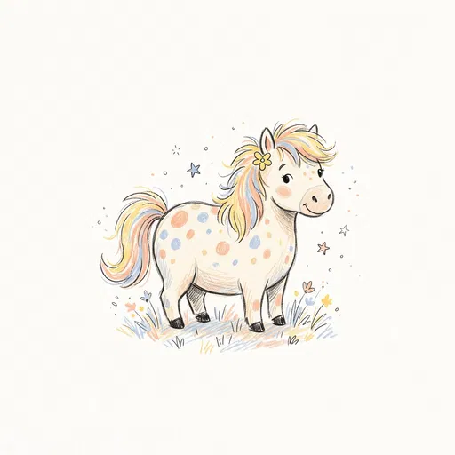 Whimsical Pastel Spotted Pony Drawing