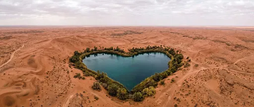 Aerial View of Heart-Shaped Desert Oasis