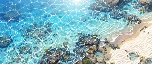 Anime Coastal Tide Pool Top-Down Background