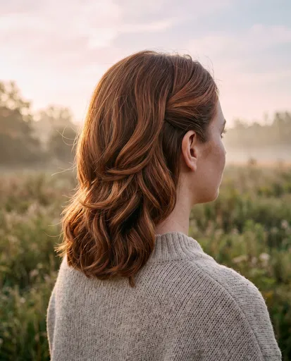 Person With Wavy Auburn Hair Outdoors