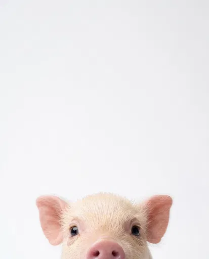 Cute Piglet Peeking Against White Background