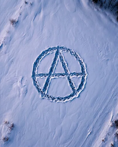 Aerial View of Anarchy Symbol in Snow