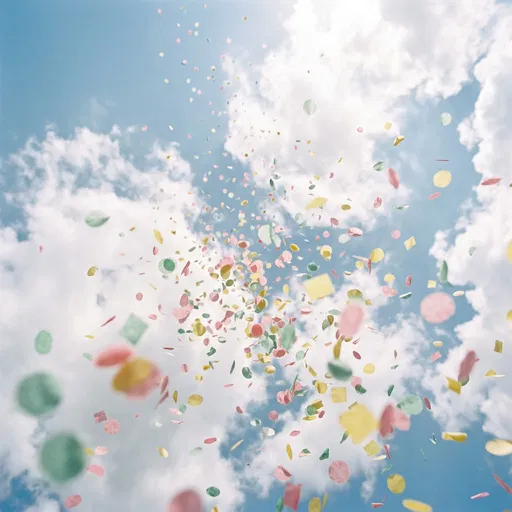 Pastel Confetti Falling Against Blue Sky
