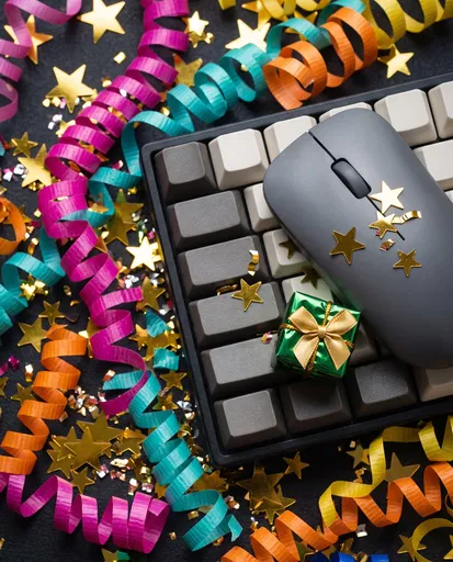 Festive Keyboard and Mouse with Confetti