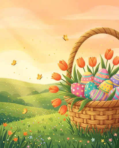 Easter Basket in Sunny Spring Meadow