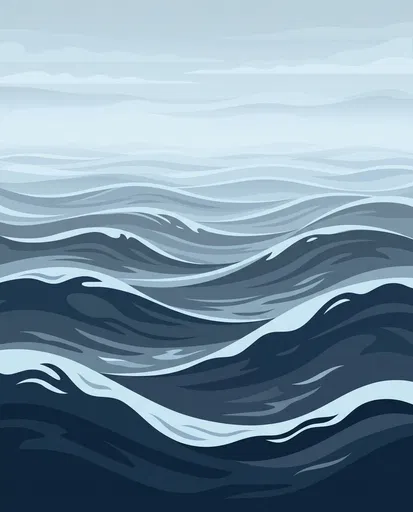 Layered Blue Ocean Swells Flat Illustration