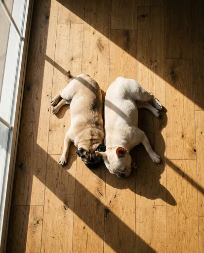 Pug and French Bulldog Sleeping in Sunlight