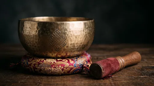 Brass Singing Bowl on Silk Cushion