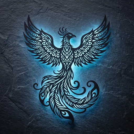 Backlit Black Phoenix Silhouette on Slate