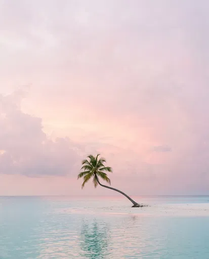Lone Palm Tree at Pastel Sunset