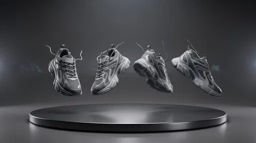 Floating Grey Sneakers on Studio Pedestal