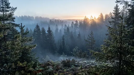 Misty Boreal Pine Forest at Dawn