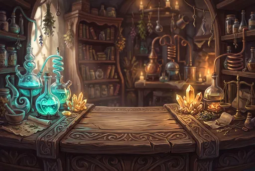 Fantasy Alchemist Workshop Counter Background