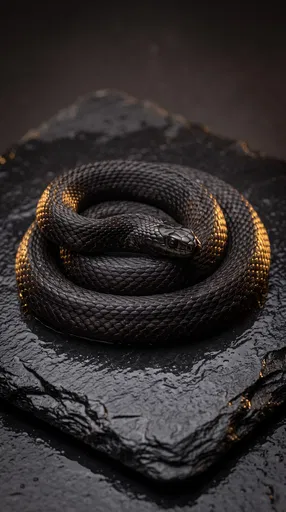 Black Snake Coiled on Wet Slate
