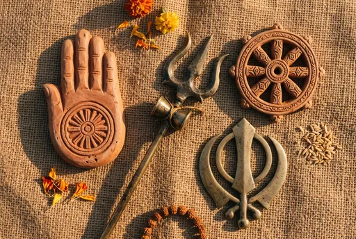 Flat Lay of Indian Religious Symbols