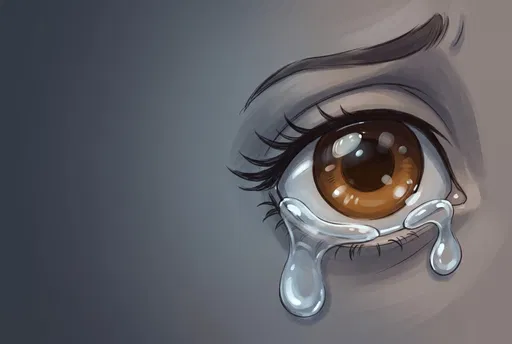 Cartoon Brown Eye With Glossy Teardrops