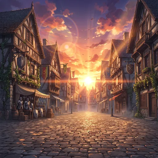 Anime Fantasy Town Street at Sunset