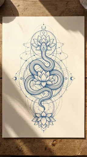 Blue Ink Sacred Geometry Snake Drawing