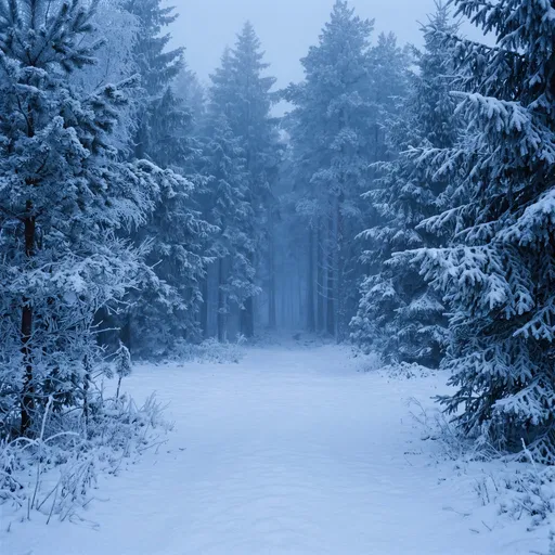 Misty Winter Forest Clearing at Twilight
