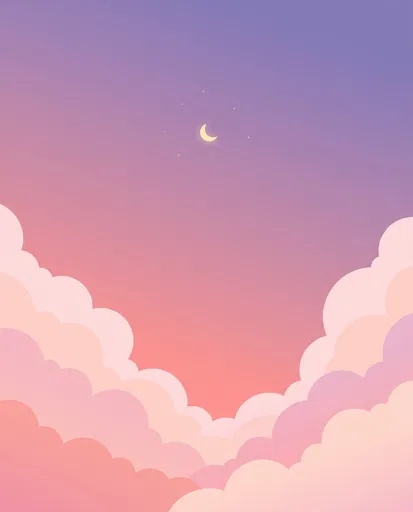 Pastel Pink Clouds and Crescent Moon