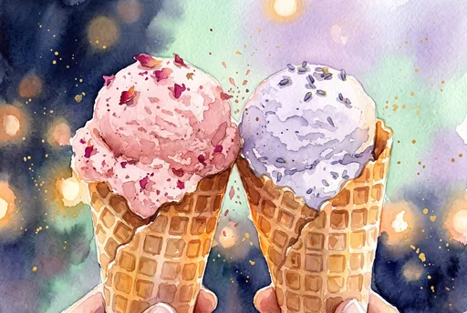 Watercolor Rose and Lavender Ice Cream Toast