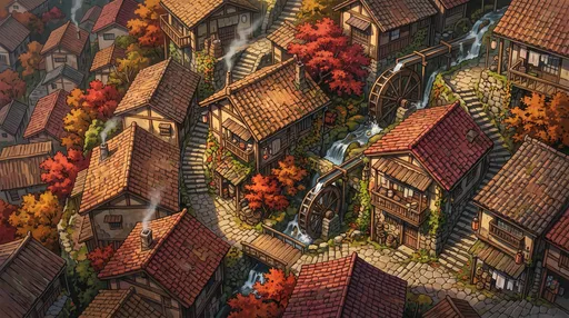 Autumn Hillside Village Anime Background