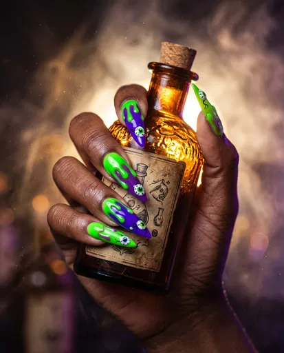 Hand With Halloween Nail Art Holding Potion