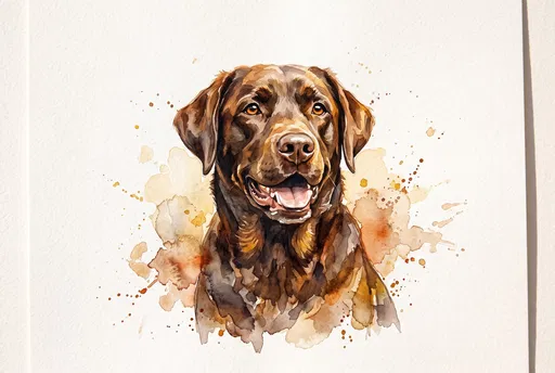 Watercolor Portrait of Chocolate Labrador Dog