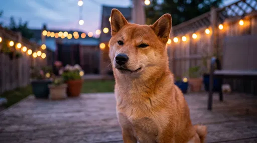 Smirking Shiba Inu on Evening Patio