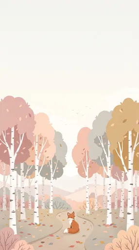 Pastel Autumn Birch Forest With Red Fox