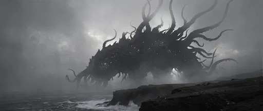Colossal Cosmic Horror Monster Over Coastal Cliff