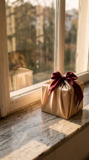 Satin Gift Box on Sunlit Marble Windowsill
