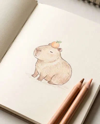Cute Capybara Colored Pencil Sketchbook Drawing