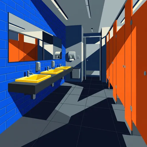 Stylized Colorful Public Restroom Illustration