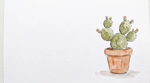 Watercolor Sketch of Potted Prickly Pear Cactus