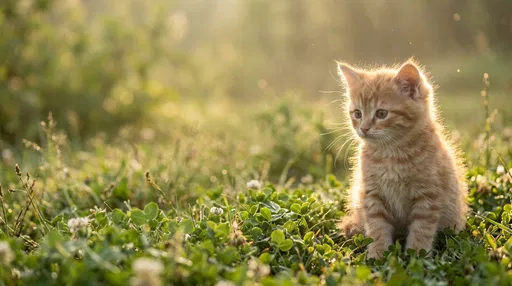 Ginger Kitten in Sunlit Clover Meadow