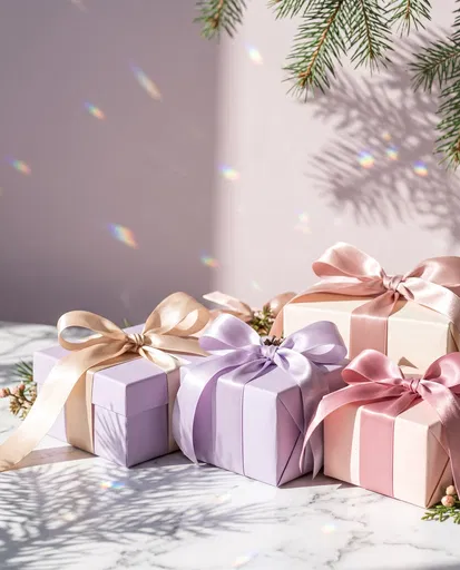 Pastel Holiday Gift Boxes in Sunlight