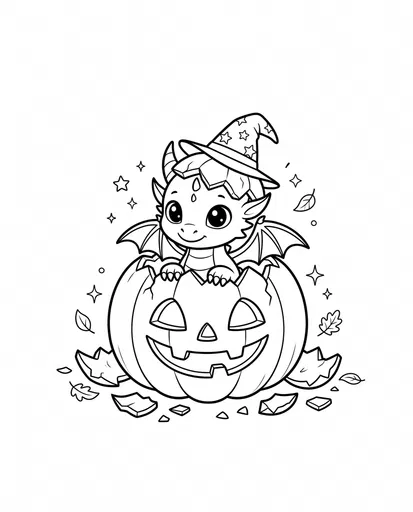 Baby Dragon Hatching From Pumpkin Coloring Page
