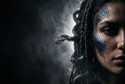 Close-Up of Medusa with Serpent Scales