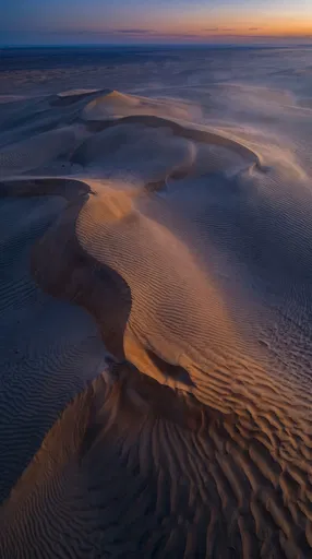 Aerial View of Twilight Desert Sand Dunes