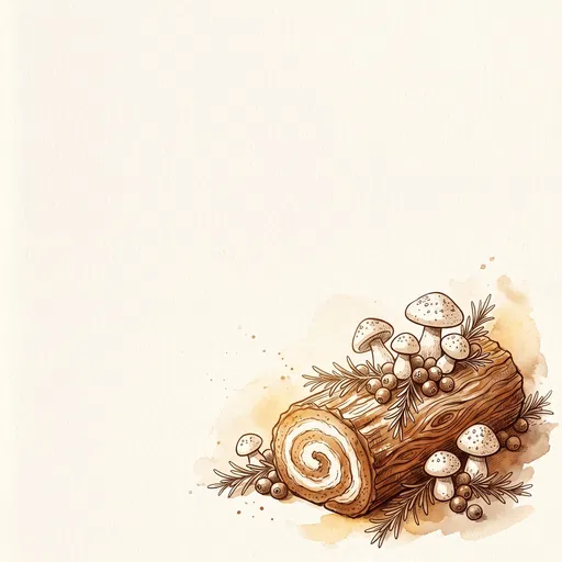Sepia Yule Log Cake Illustration